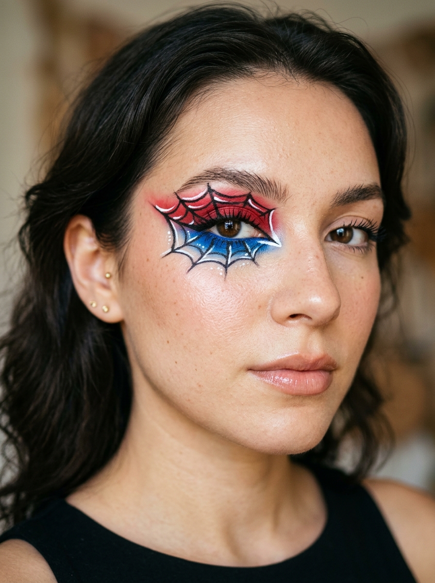 Spiderman Makeup mit Weißem Highlight als Spiderman Makeup Inspiration 2026